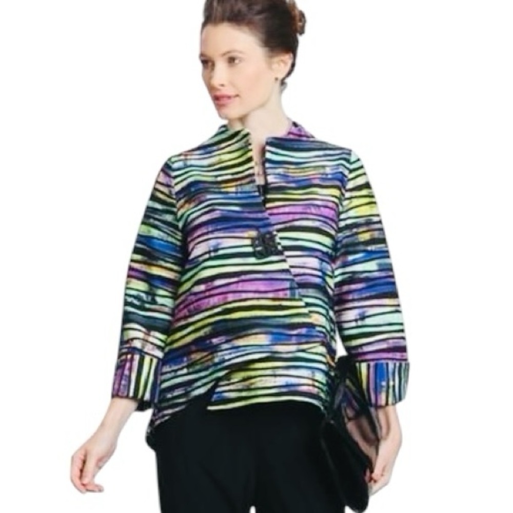 JOSEPH RIBKOFF Multicolored Rainbow Striped Textured Classic Blazer Size 8